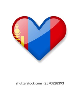 Mongolia - Shiny Flag in the Form of Heart. Vector Illustration.