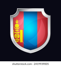 Mongolia Silver Shield Flag Icon