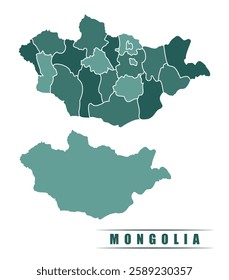 Mongolia simple flat political map with states border