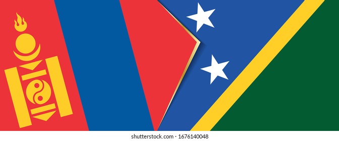 Mongolia and Solomon Islands flags, two vector flags symbol of relationship or confrontation.
