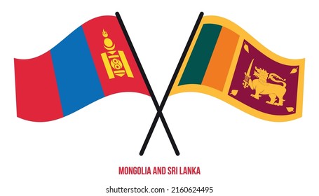 Mongolia and Sri Lanka Flags Crossed And Waving Flat Style. Official Proportion. Correct Colors.