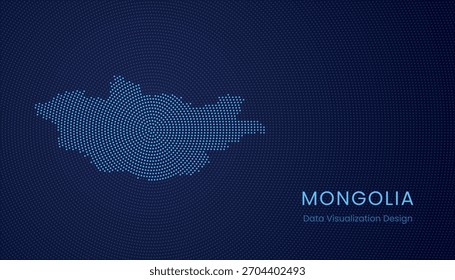 Mongolia stylized dotted map in modern circular data tech visualization concept.