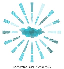 Arroz de sol en Mongolia. Rayos de rayas bajas de poli y mapa del país. Increíble ilustración vectorial.