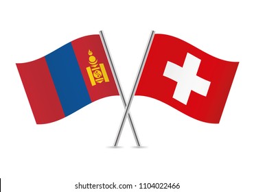 Mongolia and Switzerland flags. Vector illustration.