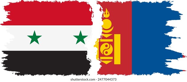 Mongolia and Syria grunge flags connection, vector
