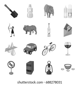 Mongolia, Transport, computer, rocks and other web icon in monochrome style. Army, dentistry, mine icons in set collection.