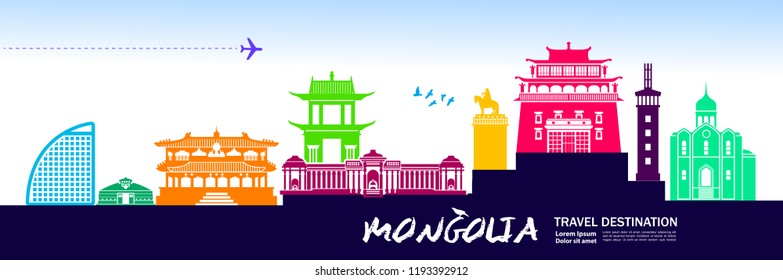 Mongolia Travel Destination Vector.