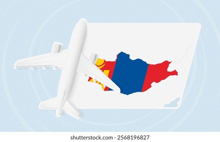 Mongolia Travel Illustration with Plane and National Flag. Ideal for travel agencies, promotional materials, or geographic content related to Mongolia.