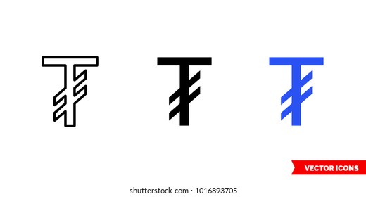 Mongolia tughrik icon of 3 types: color, black and white, outline. Isolated vector sign symbol.