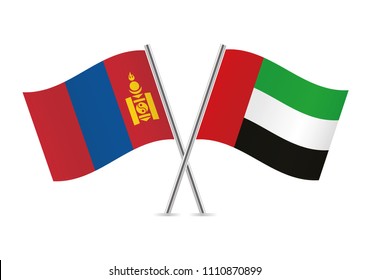 Mongolia and United Arab Emirates flags. Vector illustration.