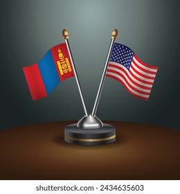 Mongolia and United States table flags with gradient backgrund. Vector Illustration