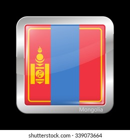 Mongolia Variant Flag. Metallic Icon Square Shape. This is File from the Collection Flags of Asia