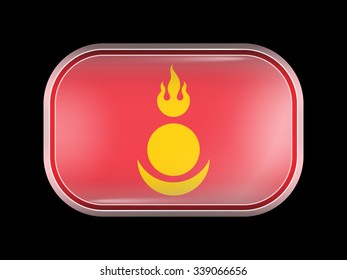 Mongolia Variant Flag. Rectangular Shape with Rounded Corners. This Flag is One of a Series of Glass Buttons
