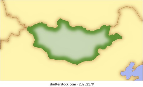 Mongolia, vector map, with borders of surrounding countries. 5 named layers, fully editable.