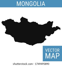 Mongolia vector map with country name, black on white background.