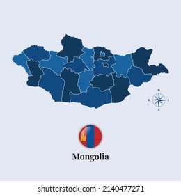 Mongolia vector map and flag, Flag map of Mongolia, vector