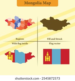 Mongolia vector map with regions black silhouette flag overlay and standalone flag ideal for educational materials infographics and design projects showcasing Azerbaijan geography and identity