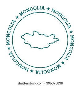 Mongolia vector map. Retro vintage insignia with Mongolia map. Distressed visa stamp with Mongolia text wrapped around a circle and stars. Country map vector illustration.