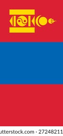 Bandera de Vertical de Mongolia en colores oficiales, dimensiones y Relación de aspecto. Bandera de Vector que simboliza el orgullo nacional, la identidad, el patrimonio, el patriotismo y la autoridad