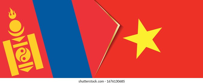Mongolia and Vietnam flags, two vector flags symbol of relationship or confrontation.