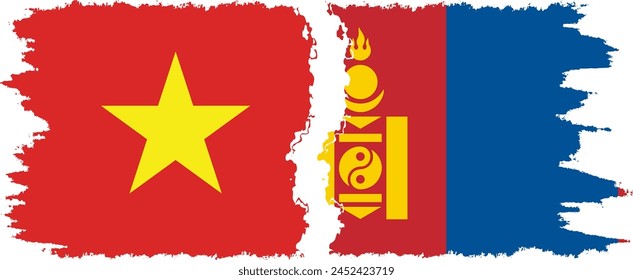 Mongolia and Vietnam grunge flags connection, vector