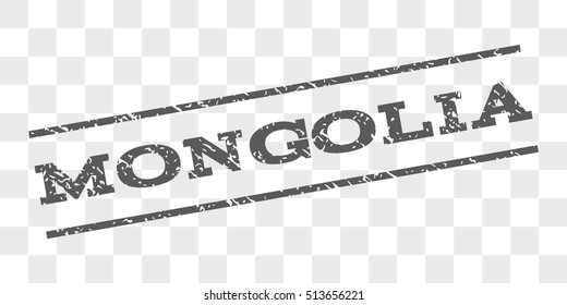 Mongolia watermark stamp. Text caption between parallel lines with grunge design style. Rubber seal stamp with unclean texture. Vector grey color ink imprint on a chess transparent background.