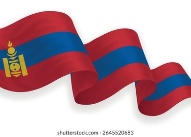 Mongolei, die Flagge mit hellen Farben auf sauberem Hintergrund schwenkt