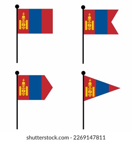 Mongolia waving flag icon set in 4 shape versions. Collection of flagpole sign for identity, emblem, and infographic. 
