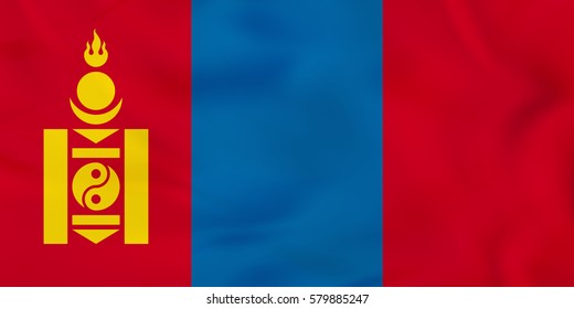 Mongolia waving flag. Mongolia national flag background texture. Vector illustration.