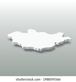 Mongolia - white 3D silhouette map of country area with dropped shadow on grey background. Simple flat vector illustration