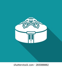 Mongolia Yurt icon. Roof Hill. Historical Islamic warm housing. Kyrgyzstan home. Kazakhstan house. Vector Illustration.