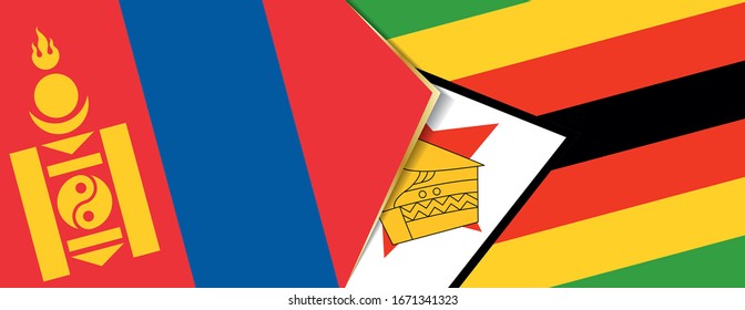 Mongolia and Zimbabwe flags, two vector flags symbol of relationship or confrontation.