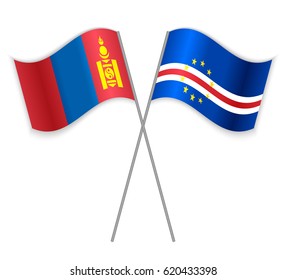 Mongolian and Cabo Verdean crossed flags. Mongolia combined with Cabo Verde isolated on white. Language learning, international business or travel concept.
