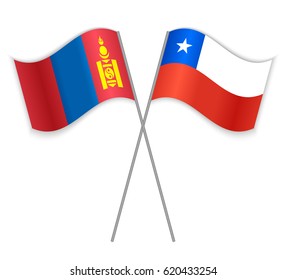Mongolian and Chilean crossed flags. Mongolia combined with Chile isolated on white. Language learning, international business or travel concept.