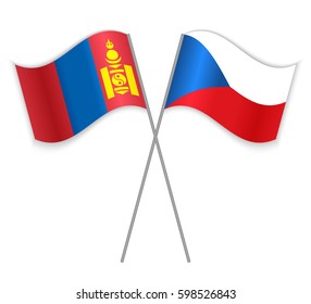 Mongolian and Czech crossed flags. Mongolia combined with Czech Republic isolated on white. Language learning, international business or travel concept.
