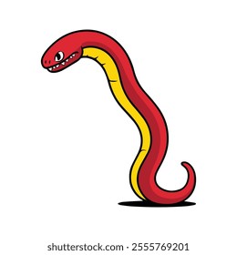 Mongolian Death Worm Flat Vector Illustration, Stylized Cartoon, Smooth Body, Bold Colors, Minimalist Design, Red and Yellow