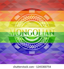 Mongolian emblem on mosaic background with the colors of the LGBT flag