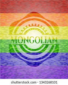 Mongolian emblem on mosaic background with the colors of the LGBT flag