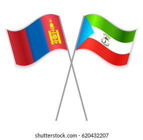 Mongolian and Equatorial Guinean crossed flags. Mongolia combined with Equatorial Guinea isolated on white. Language learning, international business or travel concept.