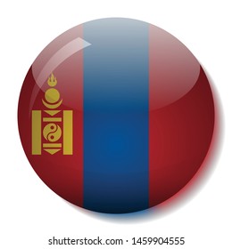 Mongolian flag glass button vector illustration