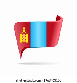 Mongolian flag map pointer layout. Vector illustration.