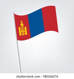 Mongolian Flag with Metal Pole. Vector illustration,Mongolia flag. A series of "Flags of the world." (The country - Mongolia flag)