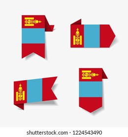 Mongolian flag stickers and labels set. Vector illustration.