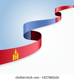 Mongolian flag wavy abstract background. Vector illustration.
