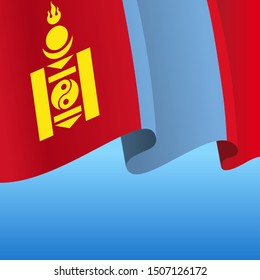 Mongolian flag wavy abstract background. Vector illustration.