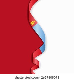 Mongolian flag wavy abstract background layout. Vector illustration.