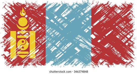 Mongolian grunge flag. Vector illustration. Grunge effect can be cleaned easily.
