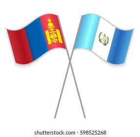 Mongolian and Guatemalan crossed flags. Mongolia combined with Guatemala isolated on white. Language learning, international business or travel concept.