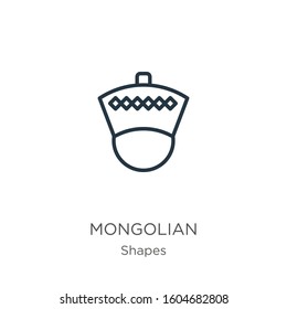 Mongolian icon. Thin linear mongolian outline icon isolated on white background from shapes collection. Line vector sign, symbol for web and mobile