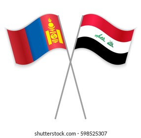 Mongolian and Iraqi crossed flags. Mongolia combined with Iraq isolated on white. Language learning, international business or travel concept.